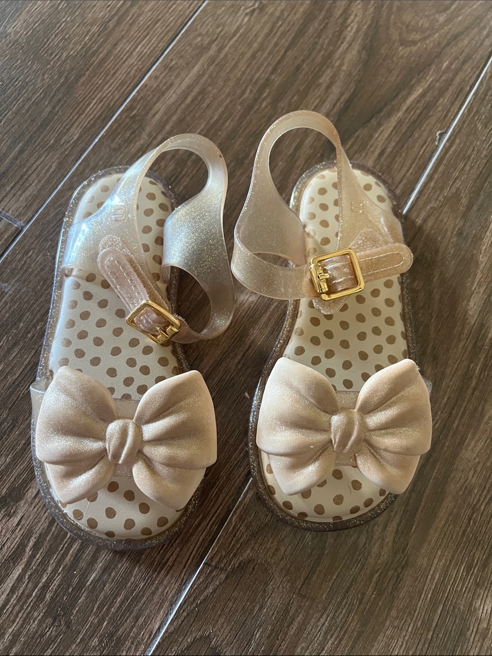 Mini Melissa Girls Glitter Bow Sandals - Champagne Gold